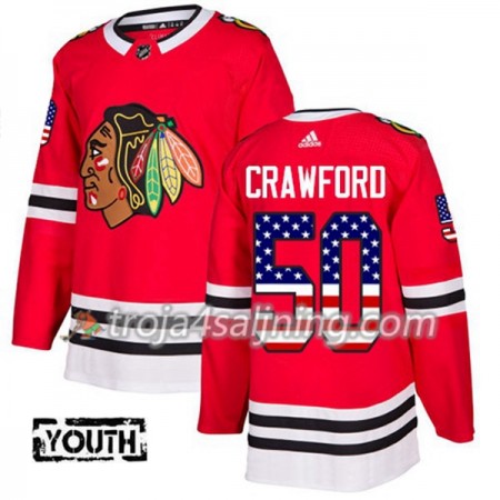Chicago Blackhawks tröja Corey Crawford 50 Röd USA Flag Fashion 2017-2018 Adidas Authentic - NHL Tröjor Barn